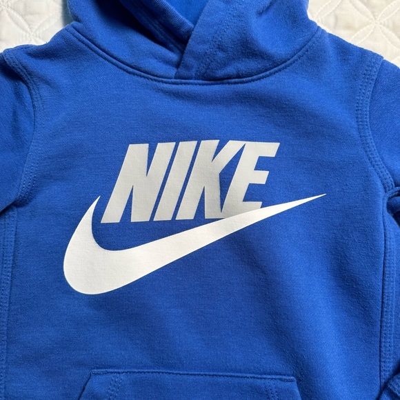 Nike Youth Logo Fleece Pullover Hoodie Sweatshirt Blue Gray White Size XS 4 - Picture 2 of 12